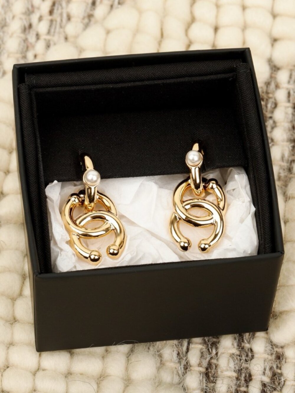 Chanel Gold-Tone Pearl CC Stud Earrings
